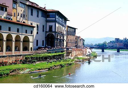 Uffizi Gallery seen across Arno River. Florence. Italy View Large Photo Image Picture - Uffizi Gallery seen across Arno River. Florence. Italy. Fotosearch