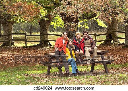 Picture - 30's, bench, autumn, 20's. Fotosearch