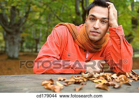 Picture - 30's, calm, black hair, autumn, 20's. Fotosearch