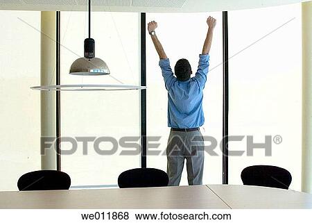 Arms raised, board-room, back view, achievement View Large Photo Image Stock Photo - Arms raised, board-room, back view, achievement. Fotosearch