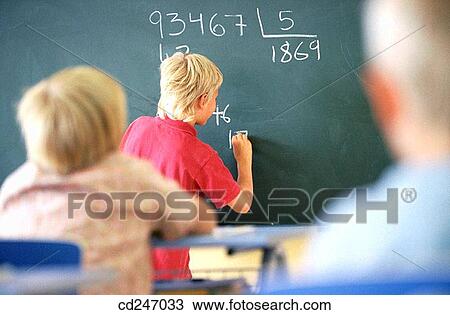 Stock Image - back view, blackboard, board, calculate, calculating, calculation. Fotosearch