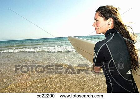 Stock Image - beach, blond, board. Fotosearch