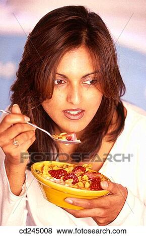 bowl, breakfast, brunette, cereals View Large Photo Image Stock Photo - bowl, breakfast, brunette, cereals. Fotosearch