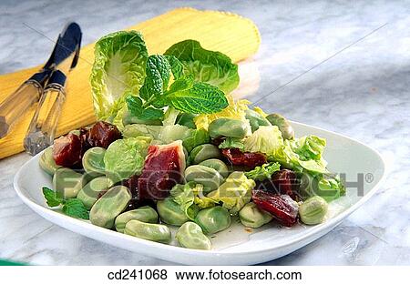 Broad beans salad with mint View Large Photo Image Stock Photo - Broad beans salad with mint. Fotosearch