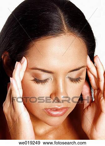 Stock Photo - brunette, Close-up, dark hair, Eyes-closed. Fotosearch