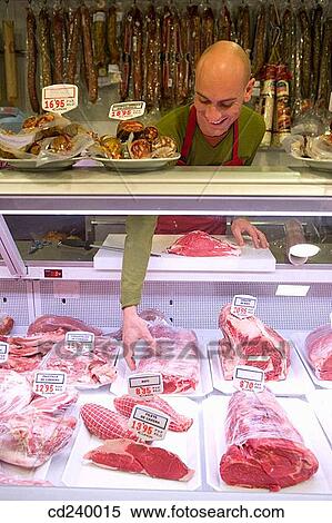 butcher, Butcher's shop, 30's View Large Photo Image Stock Photography - butcher, Butcher's shop, 30's. Fotosearch