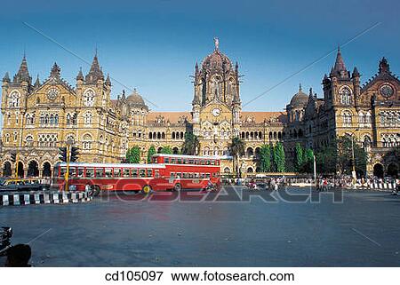 Stock Photo - Chatrapati Shivaji Terminus railway station (former Victoria Station). Bombay. Maharashtra, India. Fotosearch