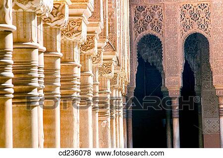 Columns in the Court of the Lions, Alhambra. Granada. Andalusia, Spain View Large Photo Image Stock Photo - Columns in the Court of the Lions, Alhambra. Granada. Andalusia, Spain. Fotosearch
