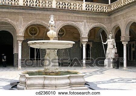 Stock Image - Courtyard of the Casa de Pilatos. Seville. Andalusia, Spain. Fotosearch
