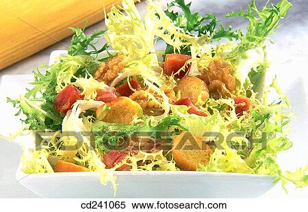 Escarole & garlic bread salad View Large Photo Image Stock Photography - Escarole & garlic bread salad. Fotosearch