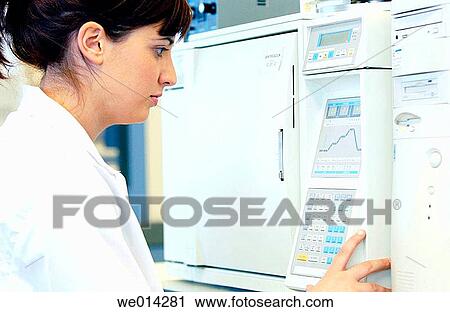 Stock Image - Gas chromatographer with thermal conductivity detector (TCD), electron capture detector (ECD), flame detector and gass mass detectors, Enviromental organic chemistry laboratory. Fotosearch