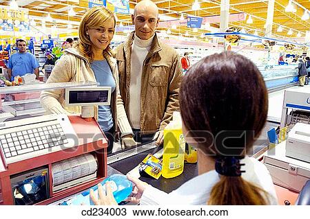 Stock Image - Hypermarket, cash registers. Fotosearch