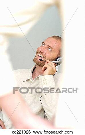 Man, talking, headset View Large Photo Image Stock Photograph - Man, talking, headset. Fotosearch