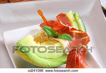 Stock Photograph - Melon with ham. Fotosearch