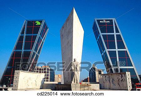 Monument to Calvo Sotelo and KIO Towers on Paseo de la Castellana. Madrid. Spain View Large Photo Image Picture - Monument to Calvo Sotelo and KIO Towers on Paseo de la Castellana. Madrid. Spain. Fotosearch