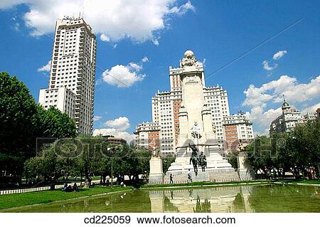 Stock Photo - Monument to Cervantes in Plaza de Espa±a. Madrid. Spain. Fotosearch