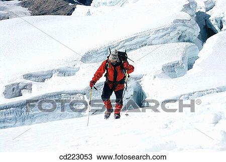 Stock Image - Mountain Climber, Huayna Potosi (6094 m. ), Andes, Bolivia. Fotosearch