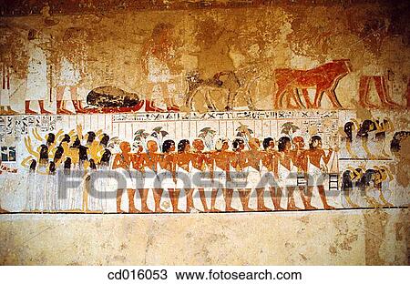 Stock Image - Mural paintings at tomb. Deir el-Medineh. Valley of the Kings. West Bank. Luxor. Egypt. Fotosearch