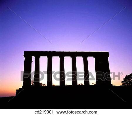 Stock Image - National Monument, replica of the Parthenon that was designed in 1822 as a memorial to the Scots who died in the Napoleonic Wars. Calton Hill, Edinburgh. Scotland. Fotosearch