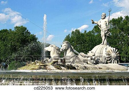 Neptune's Fountain at Cßnovas del Castillo Square. Madrid. Spain View Large Photo Image Stock Image - Neptune's Fountain at Cßnovas del Castillo Square. Madrid. Spain. Fotosearch