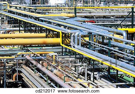 Stock Photo - Pipelines at Repsol-YPF oil refinery. Tarragona province. Spain. Fotosearch