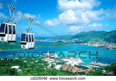 Stock Photograph - Port and cableway. Charlotte Amalie. St. Thomas. American Virgin Islands. West Indies. Caribbean. Fotosearch