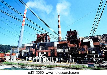 Stock Image - Power station. Abo±o, El Musel -port of Gij? n-. Asturias, Spain. Fotosearch
