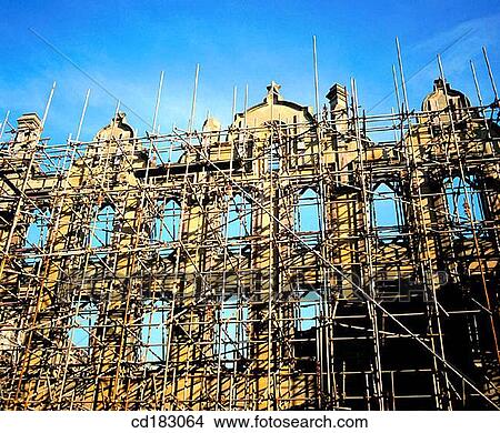 Scaffolding on facade of old building View Large Photo Image Picture - Scaffolding on facade of old building. Fotosearch