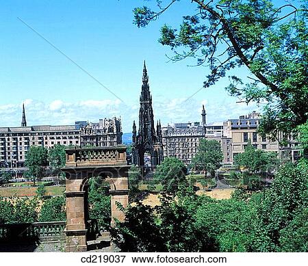 Scott Monument and Princes Street from The Mound. Edinburgh. Scotland View Large Photo Image Stock Photo - Scott Monument and Princes Street from The Mound. Edinburgh. Scotland. Fotosearch