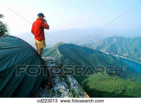 Trekking on the Chinese Wall, China View Large Photo Image Stock Image - Trekking on the Chinese Wall, China. Fotosearch