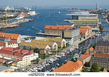 Aerial view towards harbour, Copenhagen, Denmark View Large Photo Image Stock Photography - Aerial view towards harbour, Copenhagen, Denmark. Fotosearch