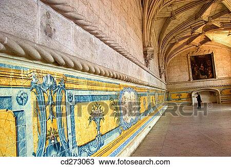 Stock Image - ? Azulejos? (tiles) dating from 16th century in the refectory of Monastery of the Hieronymites, Lisbon. Portugal. Fotosearch