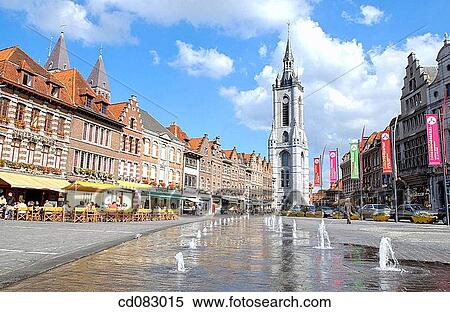 Beffroi (? belfry? ) tower in the Grand Place. Tournai. Hainaut, Belgium View Large Photo Image Stock Photography - Beffroi (? belfry? ) tower in the Grand Place. Tournai. Hainaut, Belgium. Fotosearch