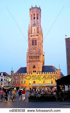 Belfry and Halles (covered market) in the Markt (Market Square). Brugge. Flanders, Belgium View Large Photo Image Stock Photo - Belfry and Halles (covered market) in the Markt (Market Square). Brugge. Flanders, Belgium. Fotosearch