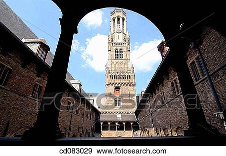 Stock Photo - Belfry and Halles (covered market). Brugge. Flanders, Belgium. Fotosearch