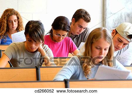 Stock Image - boy, college, classroom, adolescence. Fotosearch