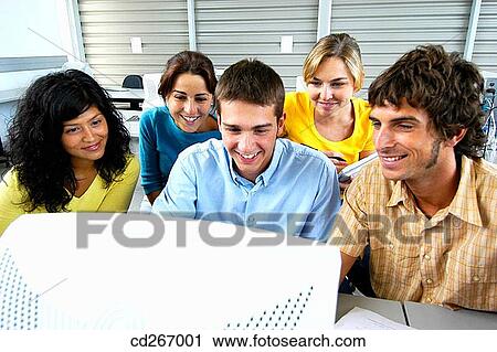 Stock Image - boy, college, classroom, adolescence. Fotosearch
