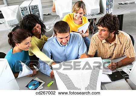 Stock Image - boy, college, classroom, adolescence. Fotosearch