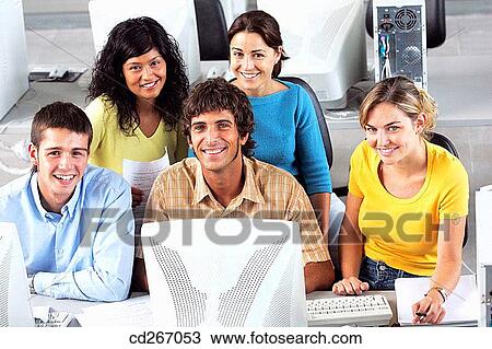 Stock Image - boy, college, classroom, adolescence. Fotosearch