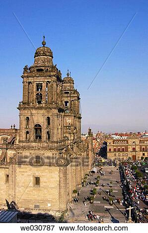 Stock Photo - Cathedral in Plaza de la Constituci? n (the Z? calo). Mexico City. Mexico. Fotosearch