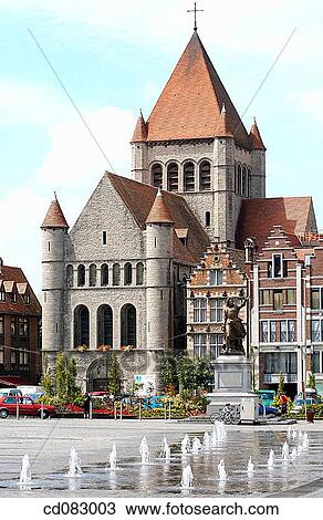 Stock Image - Church of St. Quentin in the Grand-Place. Tournai. Hainaut, Belgium. Fotosearch