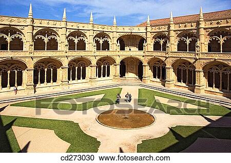 Stock Image - Cloister of Monastery of the Hieronymites, Lisbon. Portugal. Fotosearch
