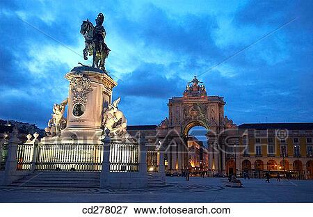 Dom Jos? I equestrian statue in Pra? a do Com? rcio, Lisbon. Portugal View Large Photo Image Stock Photo - Dom Jos? I equestrian statue in Pra? a do Com? rcio, Lisbon. Portugal. Fotosearch