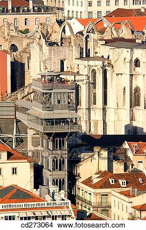 Picture - Elevador de Santa Justa and Igreja do Carmo, Lisbon. Portugal. Fotosearch