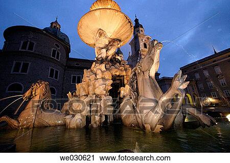 Stock Image - Fountain, Residenz-Platz, Salzburg, Austria, Europe, August 2005. Fotosearch