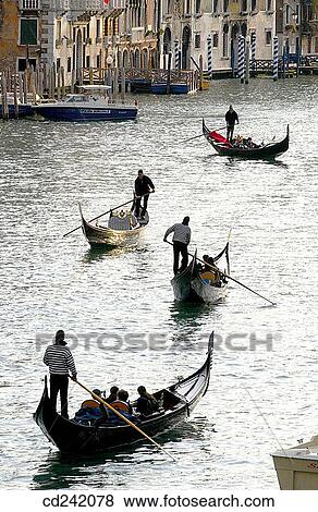 Gondolas, Grand Canal. Venice. Veneto, Italy View Large Photo Image Stock Photo - Gondolas, Grand Canal. Venice. Veneto, Italy. Fotosearch