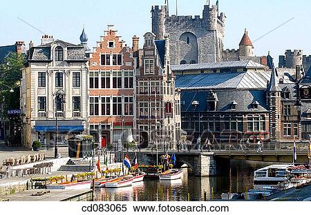 Graslei, Fish Market and Gravensteen (? Castle of the Counts? ). Ghent. Flanders, Belgium View Large Photo Image Stock Photography - Graslei, Fish Market and Gravensteen (? Castle of the Counts? ). Ghent. Flanders, Belgium. Fotosearch