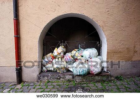 Heap of sacks with recycable waste, Ratisbone / Regensburg, Upper Palatinate, Bavaria, Germany View Large Photo Image Stock Photo - Heap of sacks with recycable waste, Ratisbone / Regensburg, Upper Palatinate, Bavaria, Germany. Fotosearch