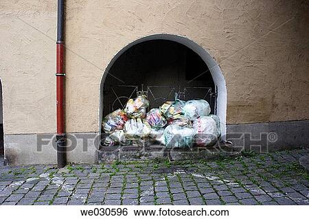 Heap of sacks with recycable waste, Ratisbone / Regensburg, Upper Palatinate, Bavaria, Germany View Large Photo Image Stock Photograph - Heap of sacks with recycable waste, Ratisbone / Regensburg, Upper Palatinate, Bavaria, Germany. Fotosearch