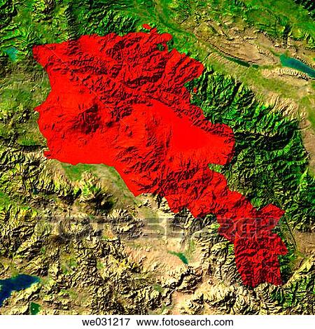 Stock Photo - Highlighted satellite image of Armenia. Fotosearch